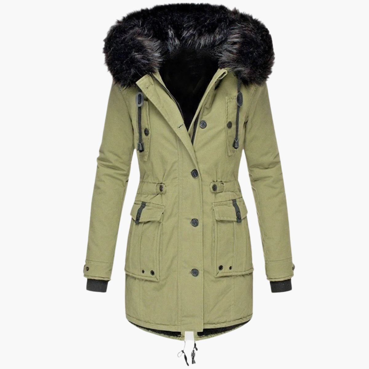 Women’s Warm Hooded Coat Fitted Winter Button Zip Jacket