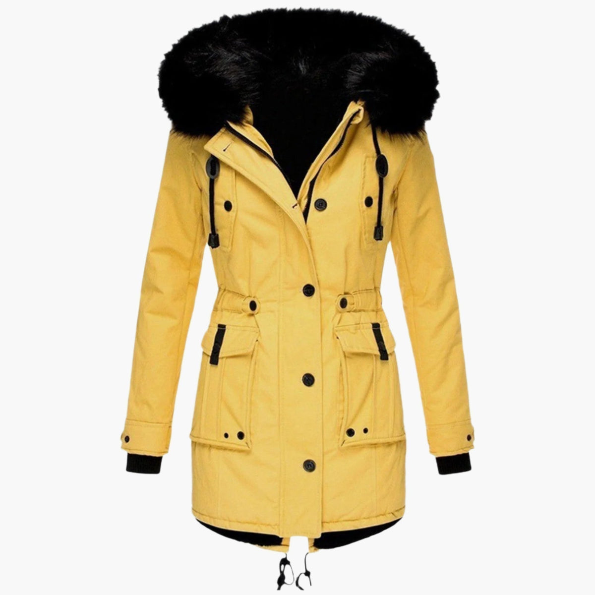 Women’s Warm Hooded Coat Fitted Winter Button Zip Jacket