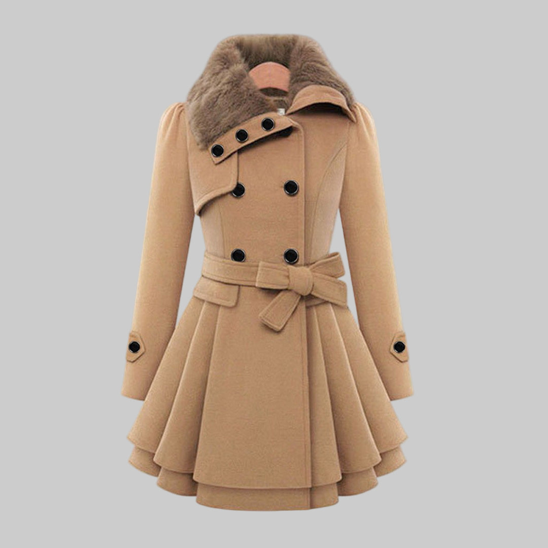 Women’s Long Coat Double-Breasted Design with Belted Waist