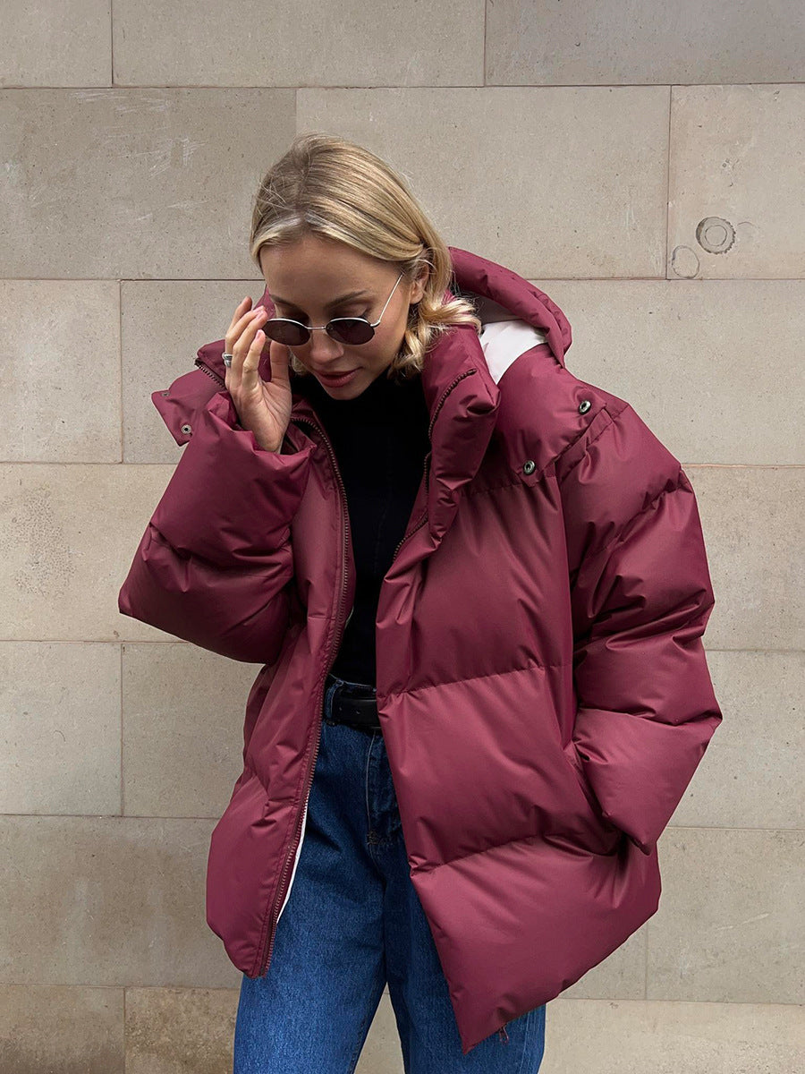Women’s Long Puffer Coat Quilted Design with Hood and Zip Closure