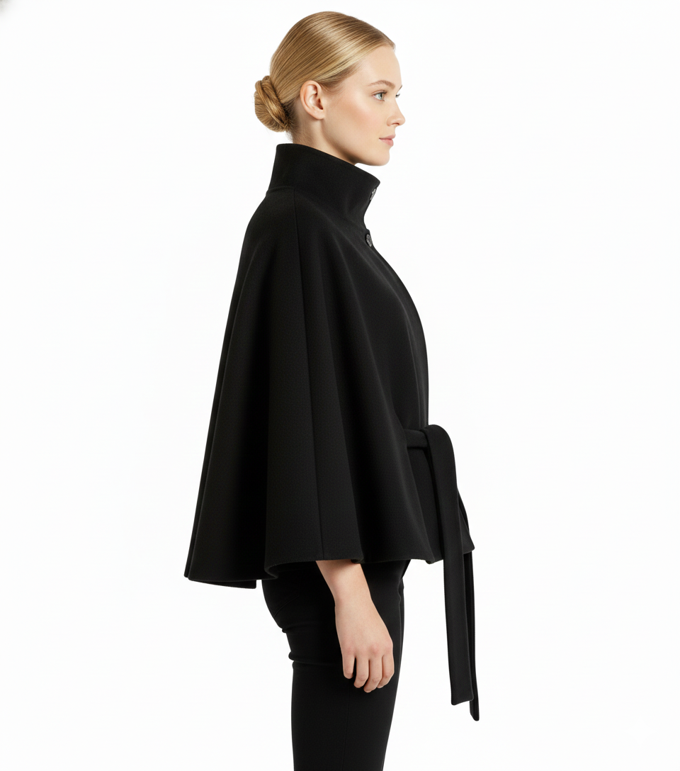 Women's Fashion Relaxed Fit High Collar Coat with Removable Belt