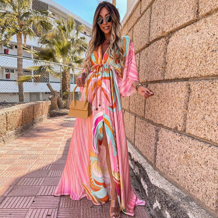 Women's Stylish Abstract Seasonal Colorful Maxi Dress with Graphic Print