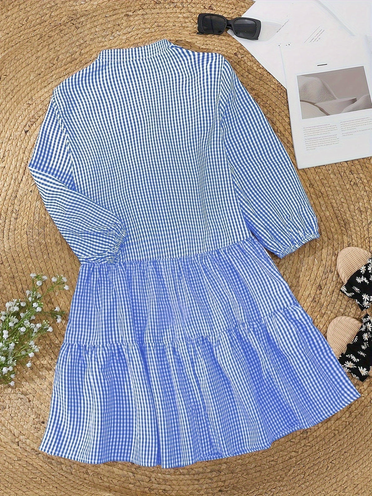 Trendy Airy Collar Striped Summer Dress with 3/4 puffed Sleeves for Summer Getaway