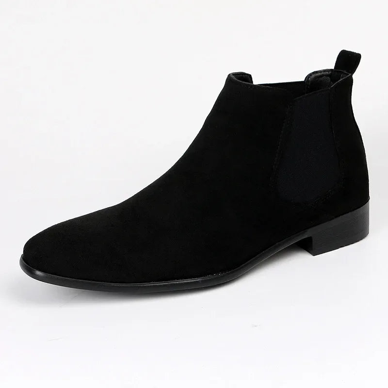 Men's Versatile Sleek Pull-on Ankle Chelsea Boots with Elastic Gusset and Pointed Toe