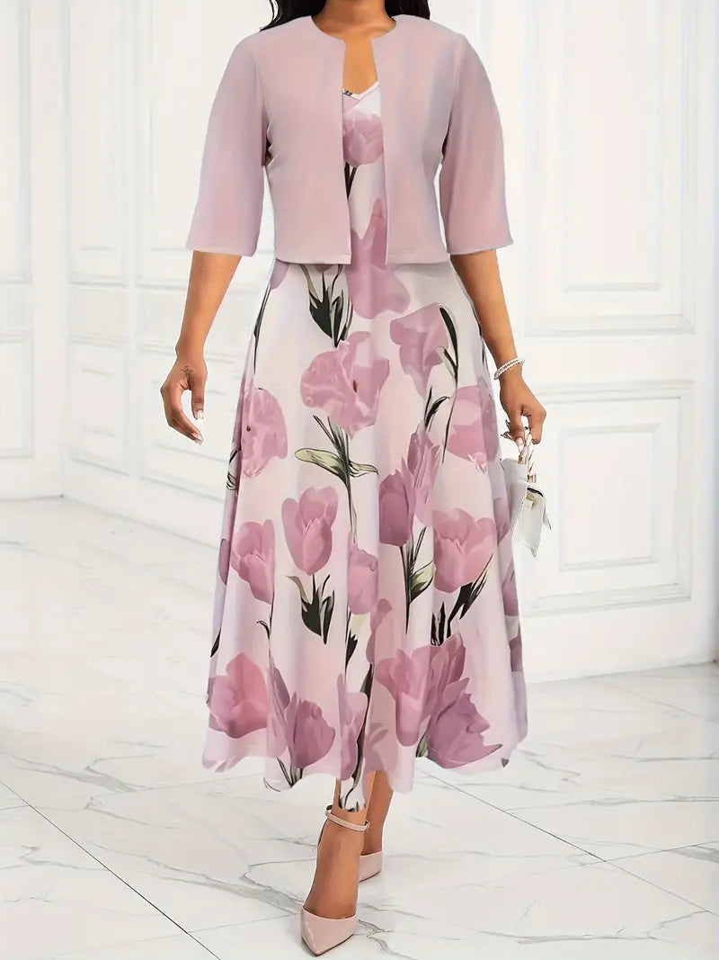 Women's Stunning Two-Piece Maxi Dress with Matching Cropped Jacket
