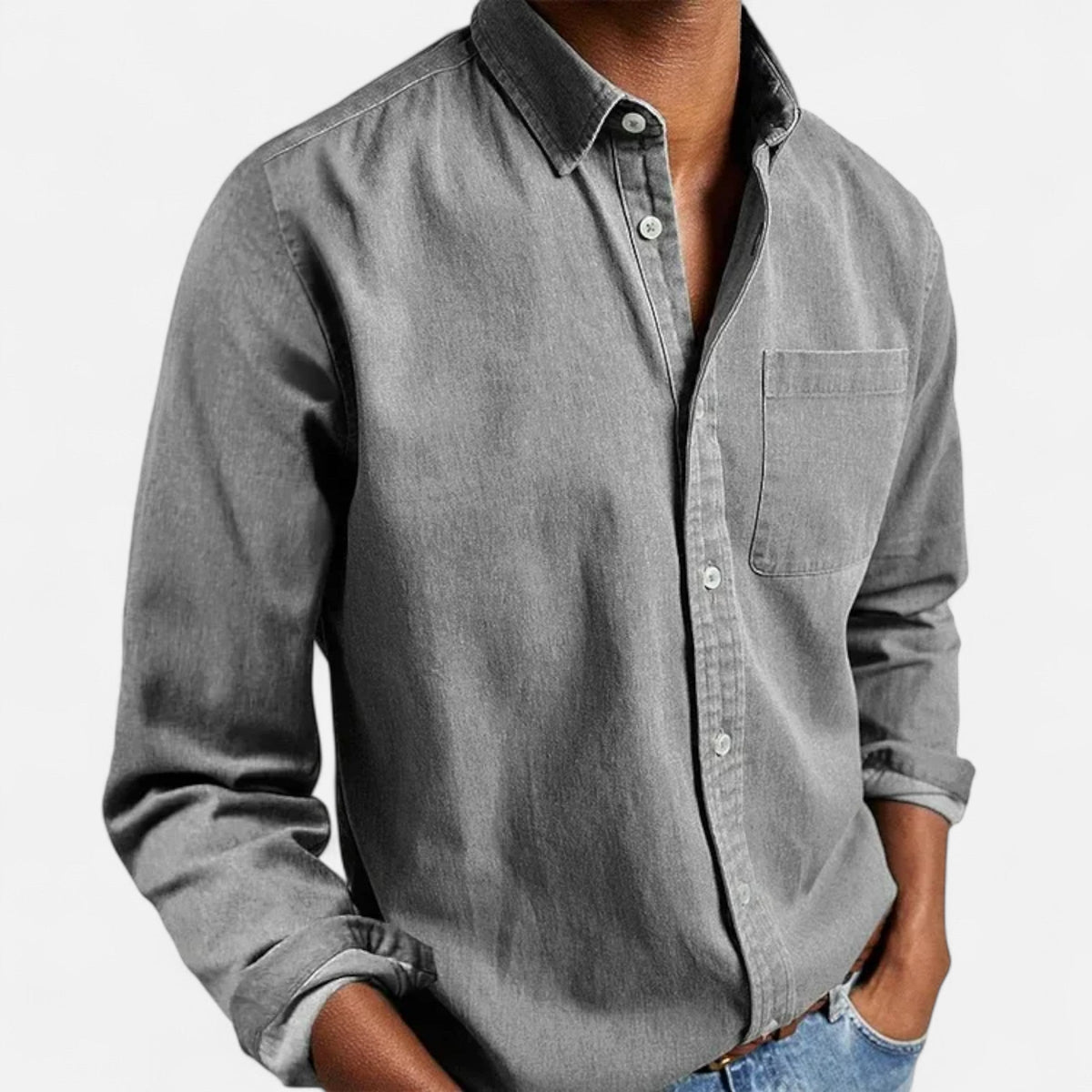 Men’s Versatile Solid Long-Sleeve Business Formal Button Shirt