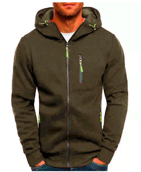 Men's Cosy Outdoor Full Zip-up Hoodie with Adjustable Drawstring and Functional Pockets