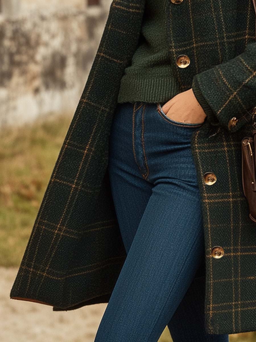 Women's Timeless Warm Insulation Long Fitted Checked Coat
