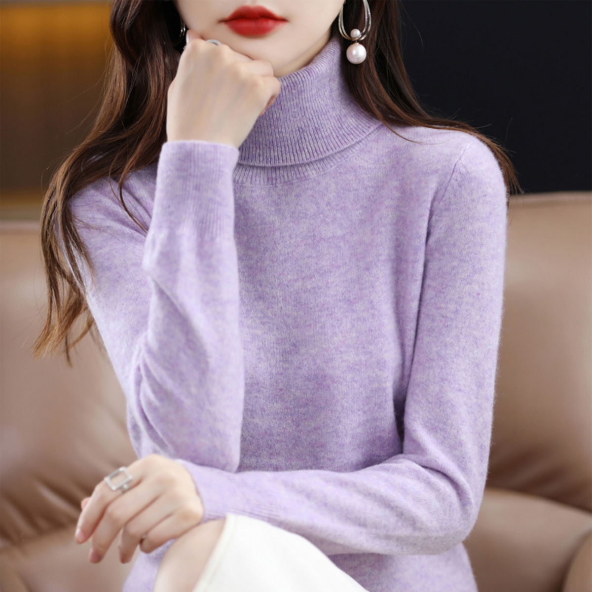 Women's Sophistication Warm Soft Knitted Roll Turtleneck Jumper